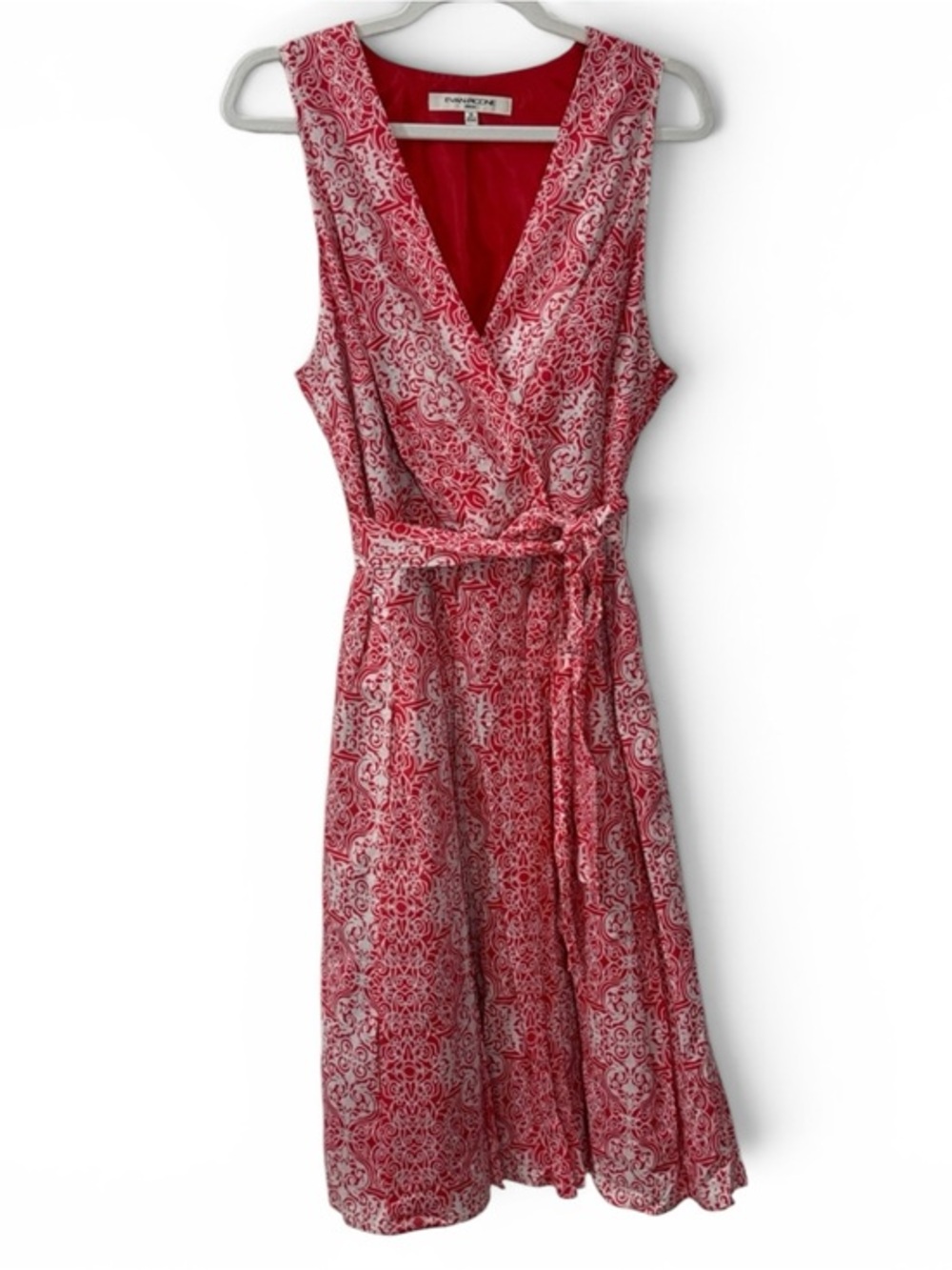 Evan Picone Red Tulip Wrap Sleeveless Dress w/ Side Zipper and Tie-Belt Size 14